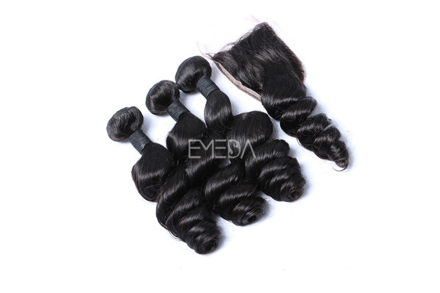 3 bundles virgin hair weaves with closure  zj0029